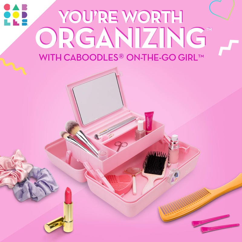 Caboodles On-The-Go Girl Makeup Box  Pink Sparkle  Hard Plastic Makeup Organizer Box  Built-In Mirror  Secure Latch for Safe Travel  Spacious Storage for Large Items - Image 2